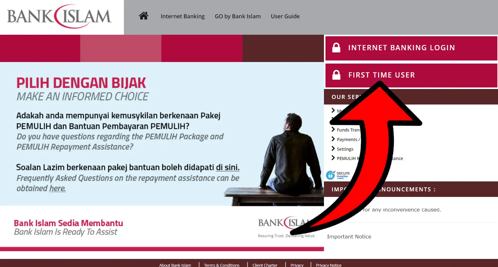 kali pertama daftar bank islam online banking
